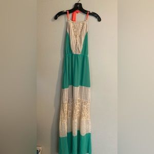 Exc flying tomato neon lace boho halter maxi dress m medium bohemian